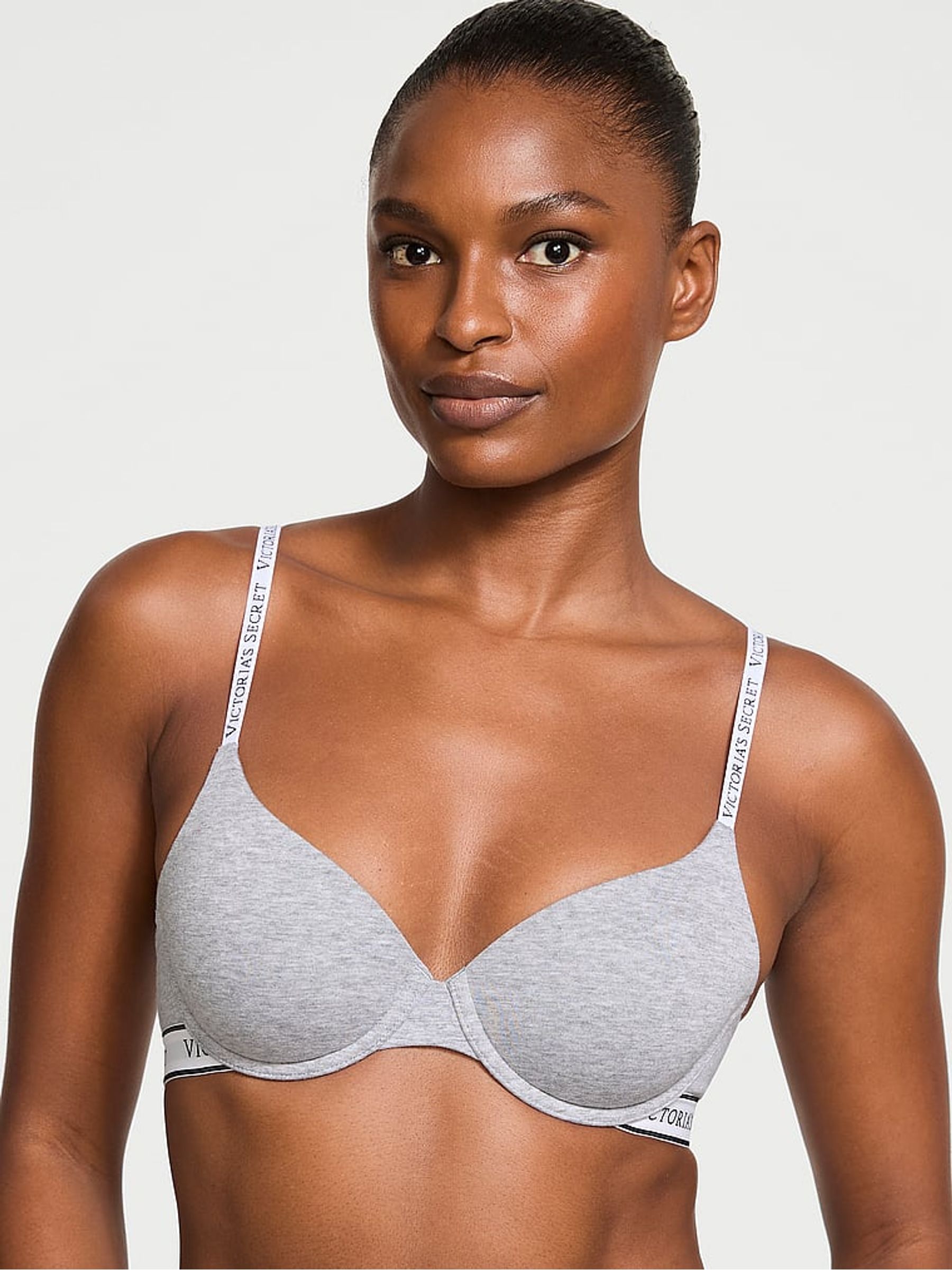 Medium Heather Grey Lightly Lined Demi Cotton Logo Bra