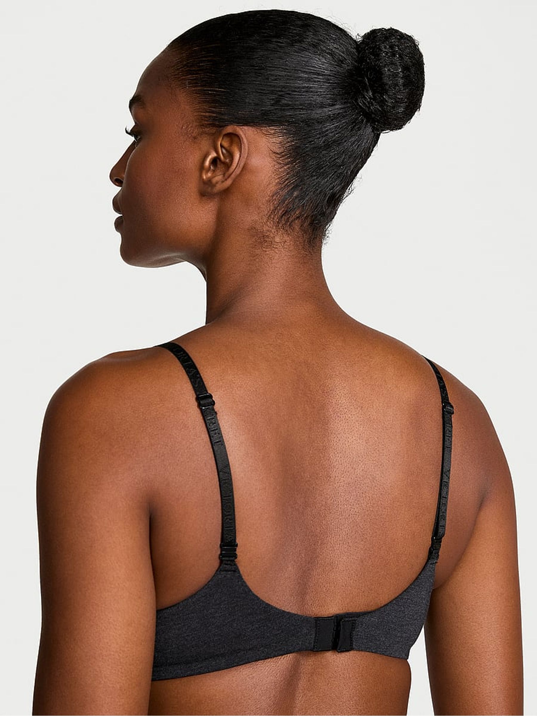 Black Heather Lightly Lined Demi Cotton Logo Bra