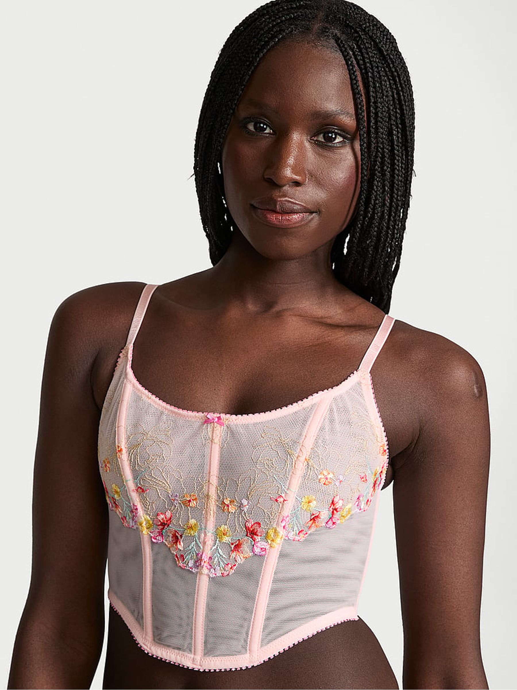 Bloom Pink Corset Wildflower Embroidery Bra Top