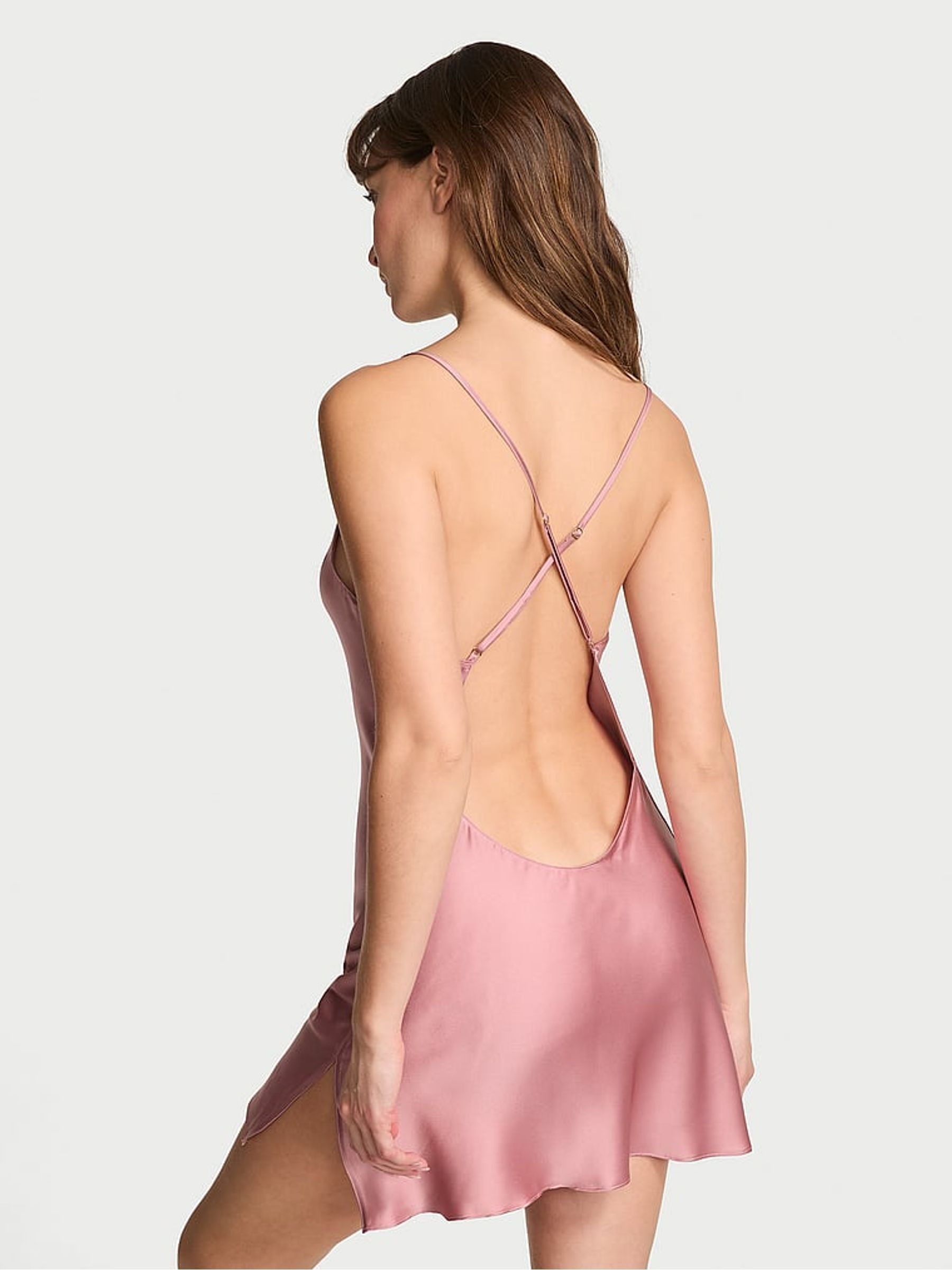 Dusk Mauve Pink Mini Satin Open Back Slip