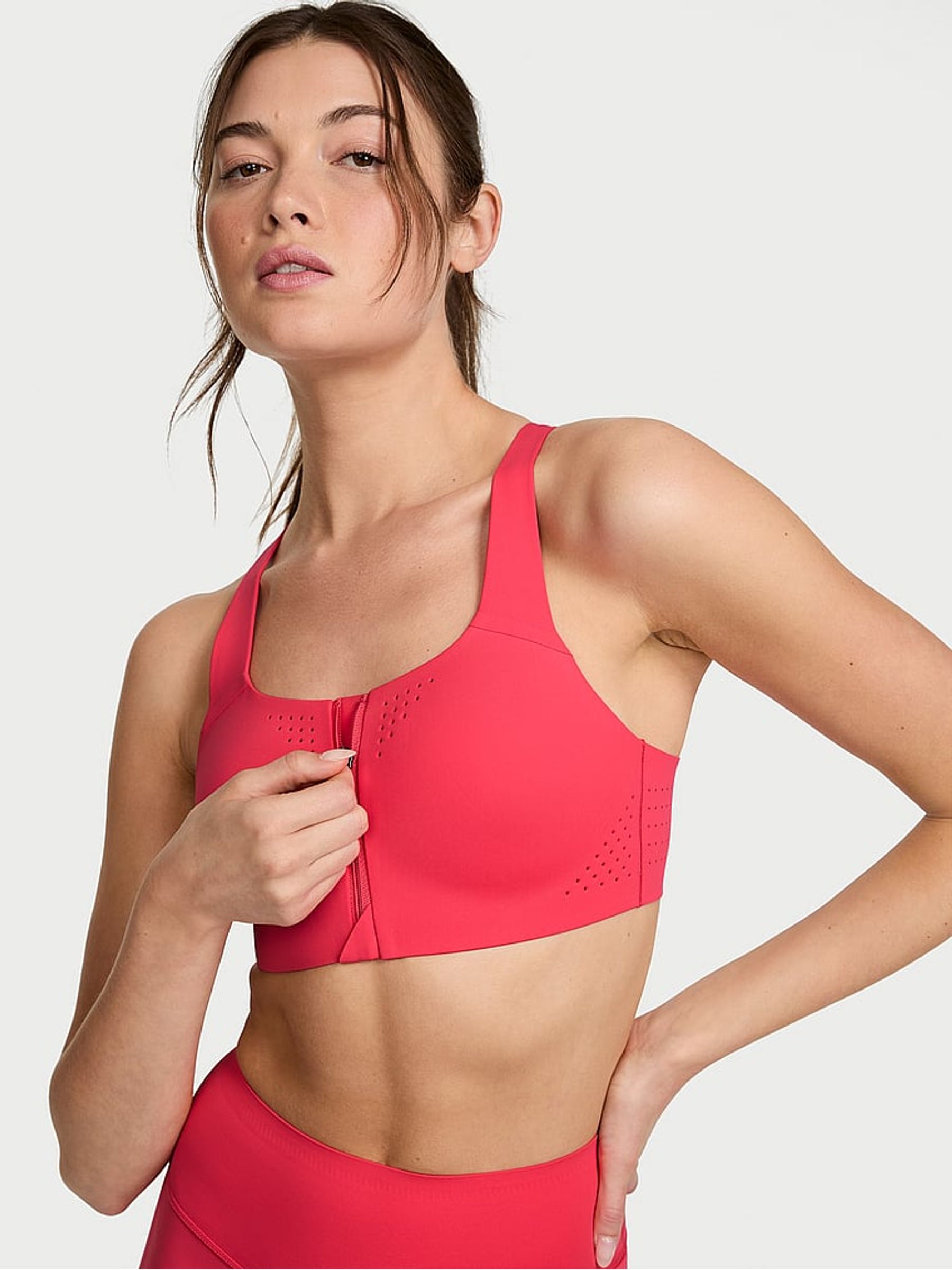 Pink Island Front Close Featherweight Max High Support Sports Bra