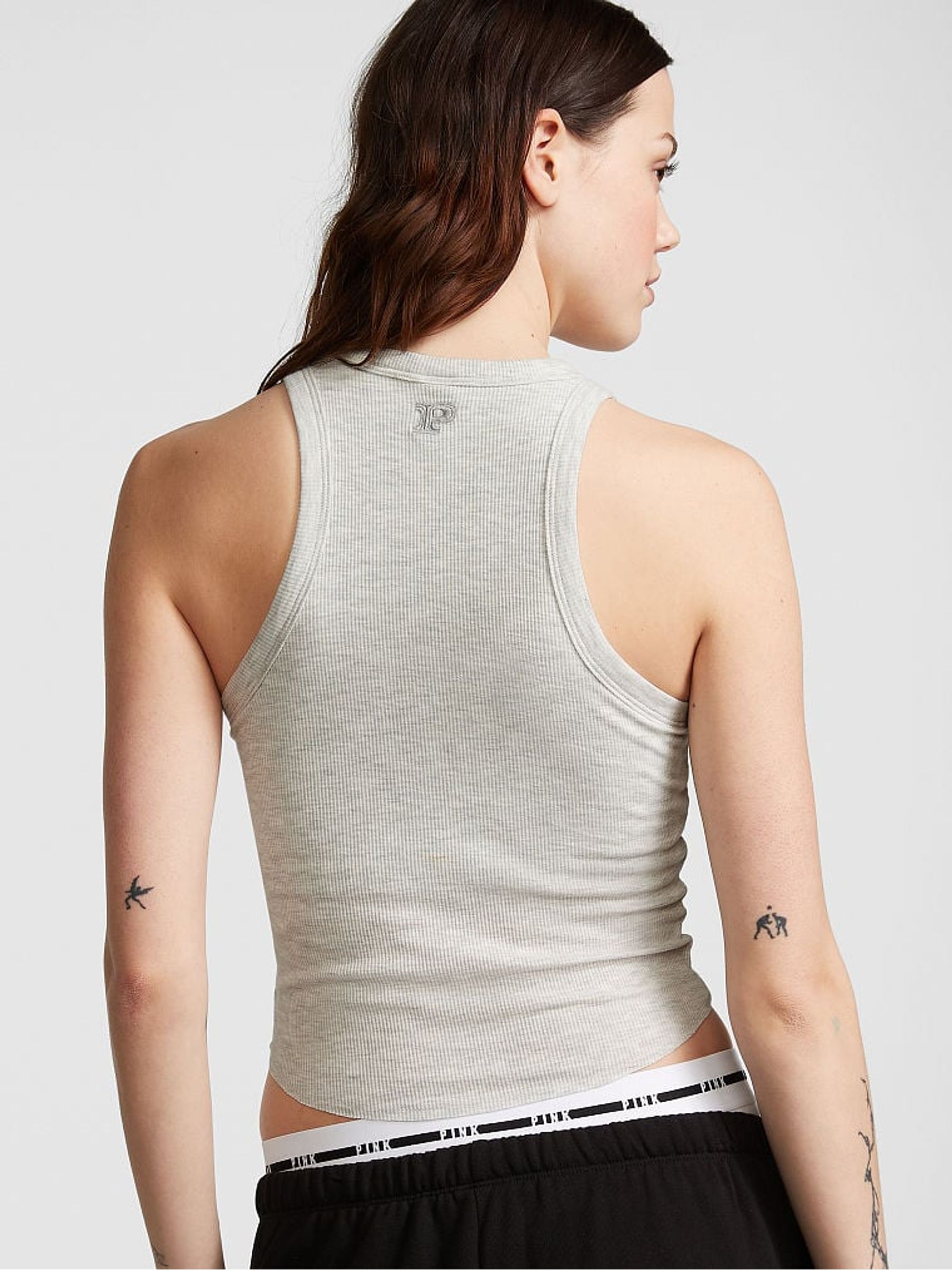 Heather Stone Grey High Neck Shrunken Rib Tank Top