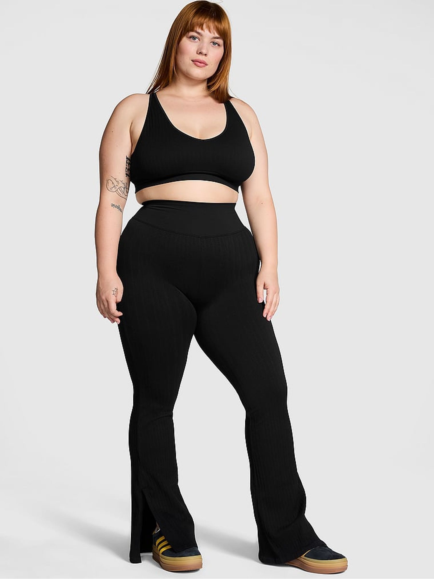 Black Seamless Cable Knit High Waist Flare Leggings