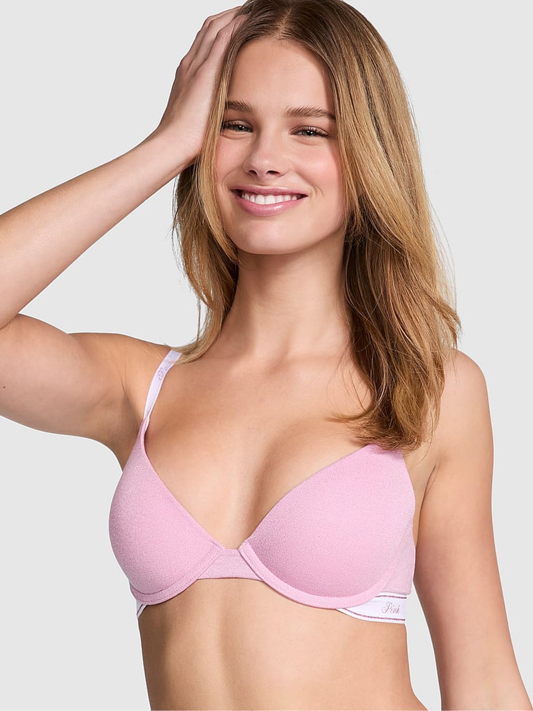 Petal Pink Shine Push Up Cotton Logo Bra