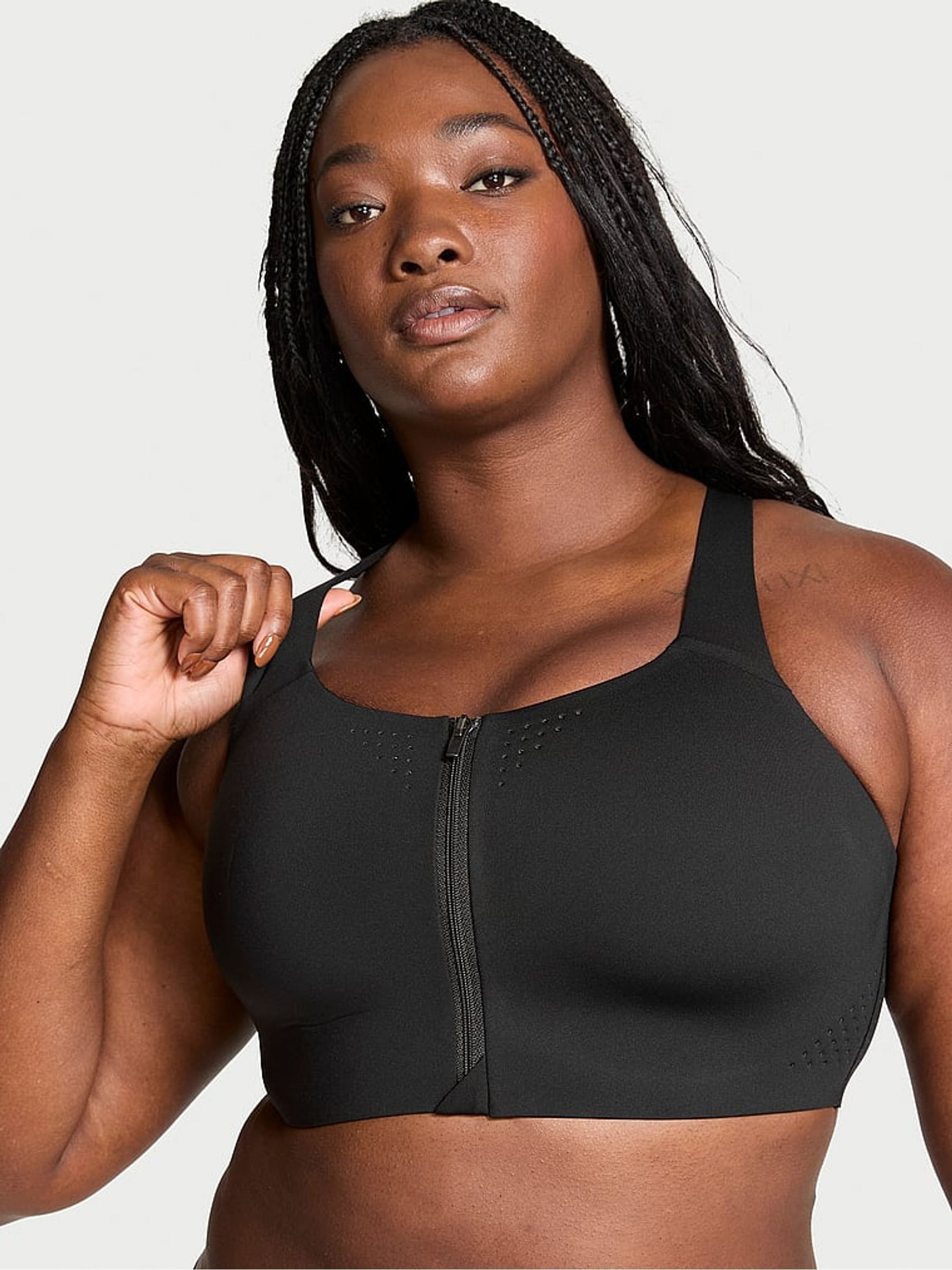 Black Front Close Featherweight Max High Support Sports Bra
