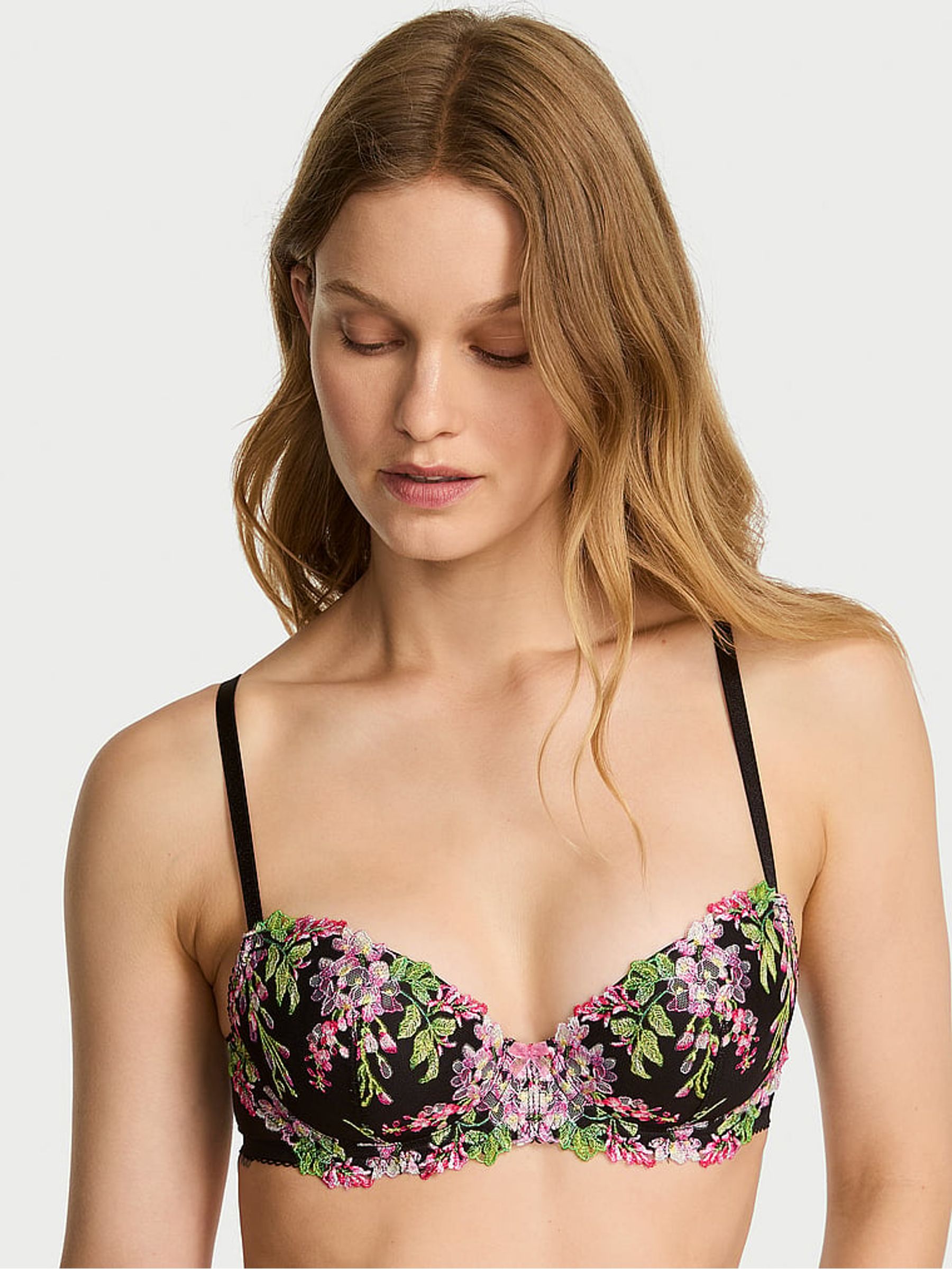 Black Lightly Lined Demi Wisteria Embroidery Bra
