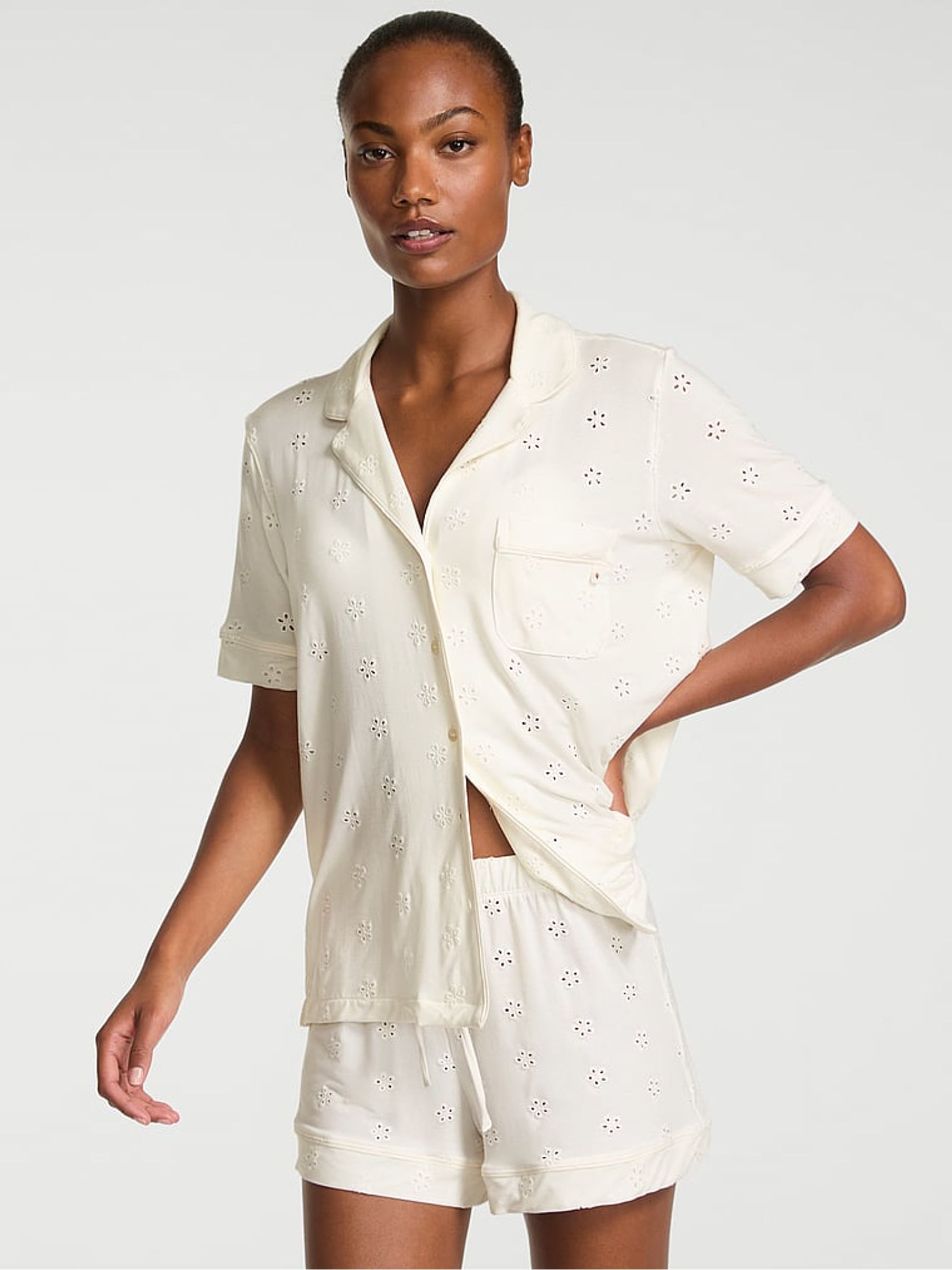 Coconut White Eyelet Modal Short Pyjama Set