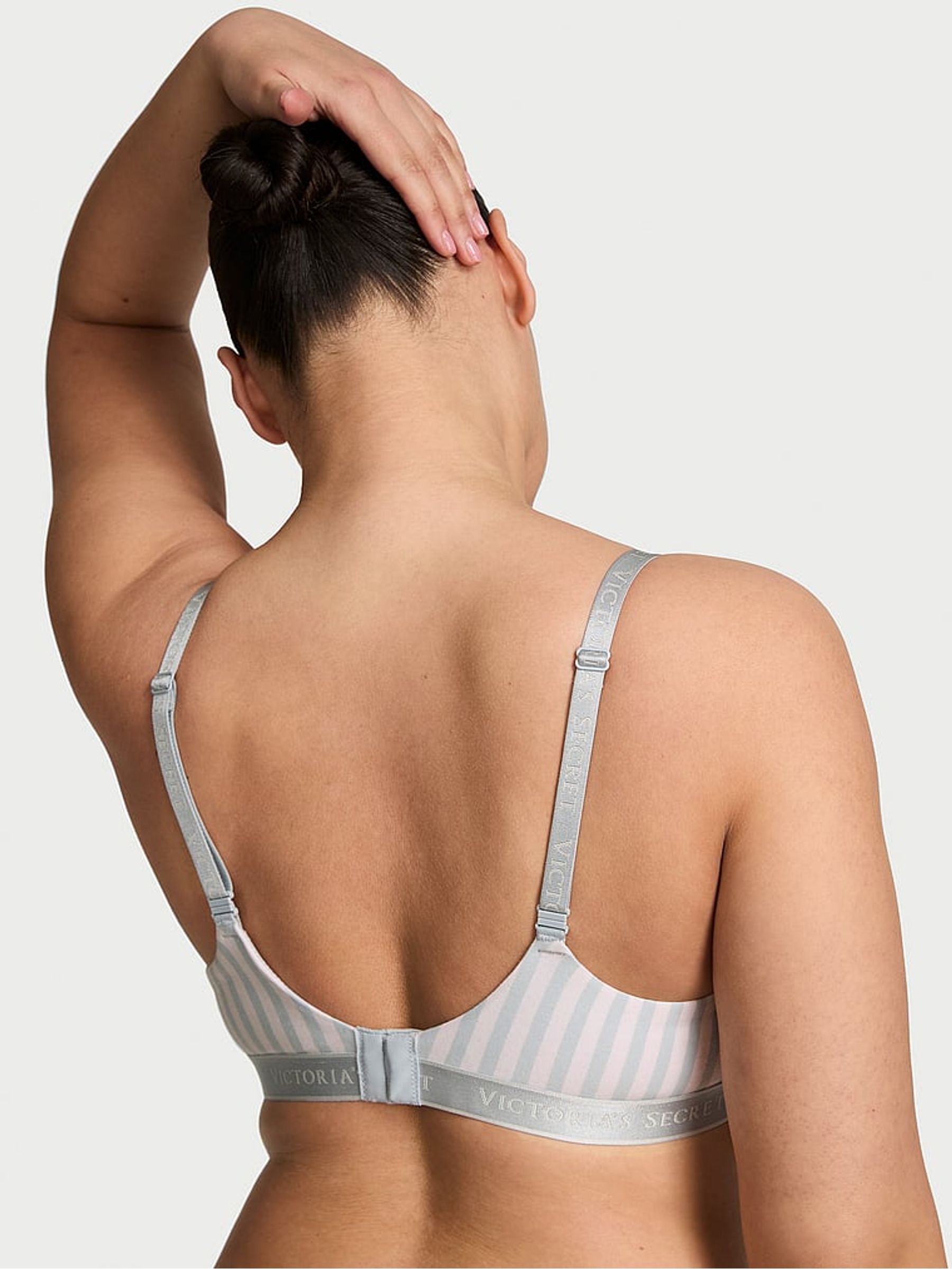 Grey Fog Stripe Lightly Lined Demi Cotton Logo Bra