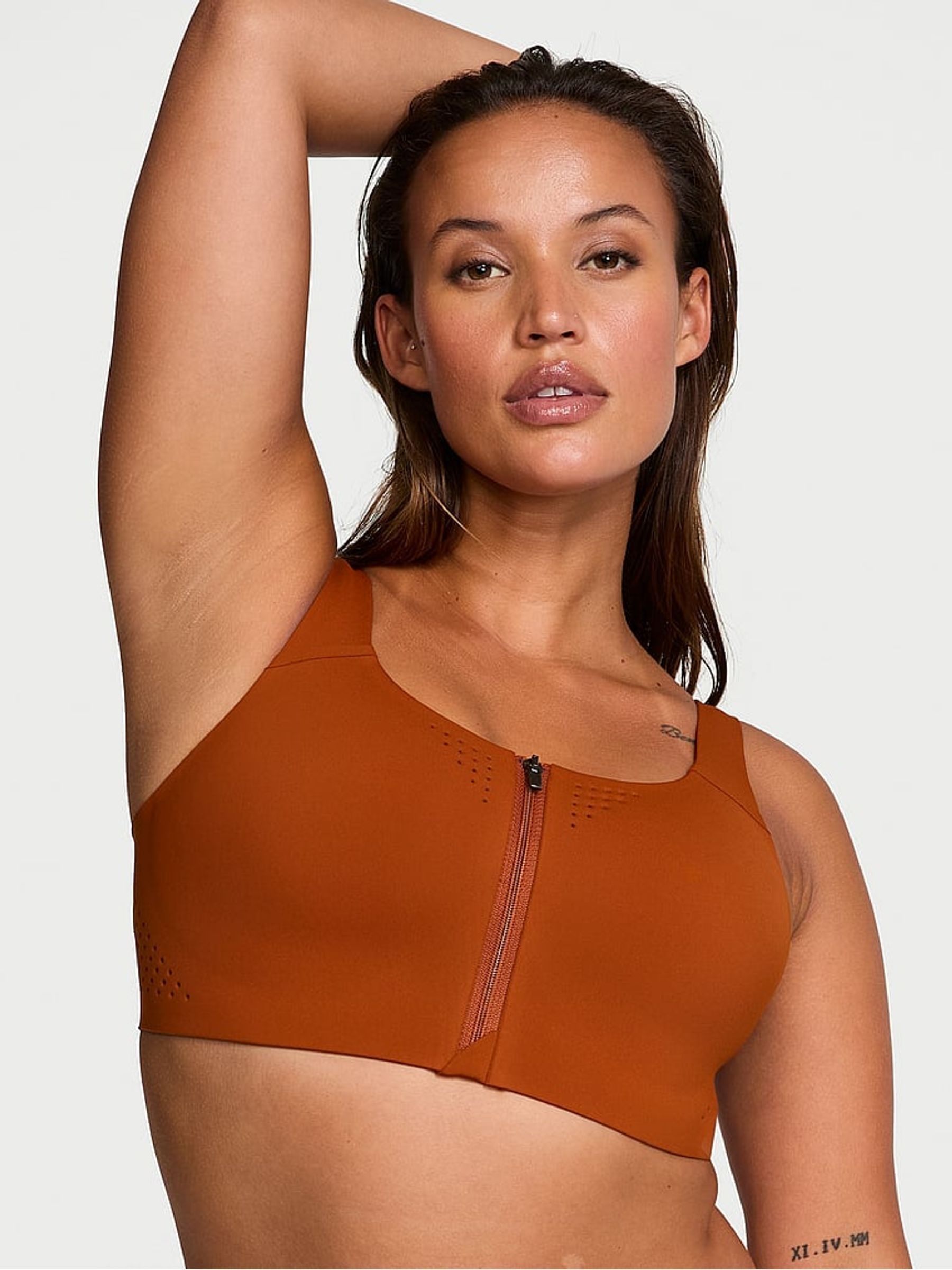 Etruscan Red Strappy Back Front Close Featherweight Max High Support Sports Bra