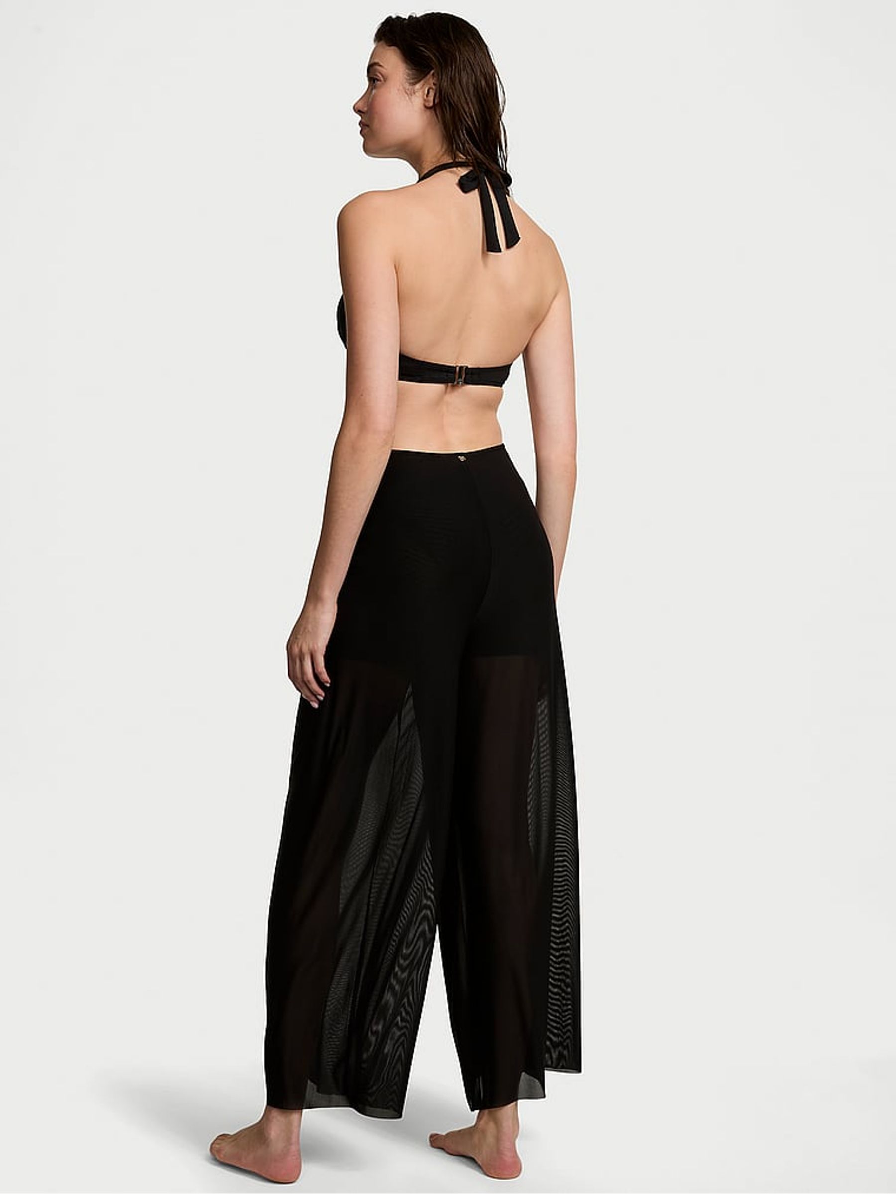 Black Mesh Knot Cover Up Trousers