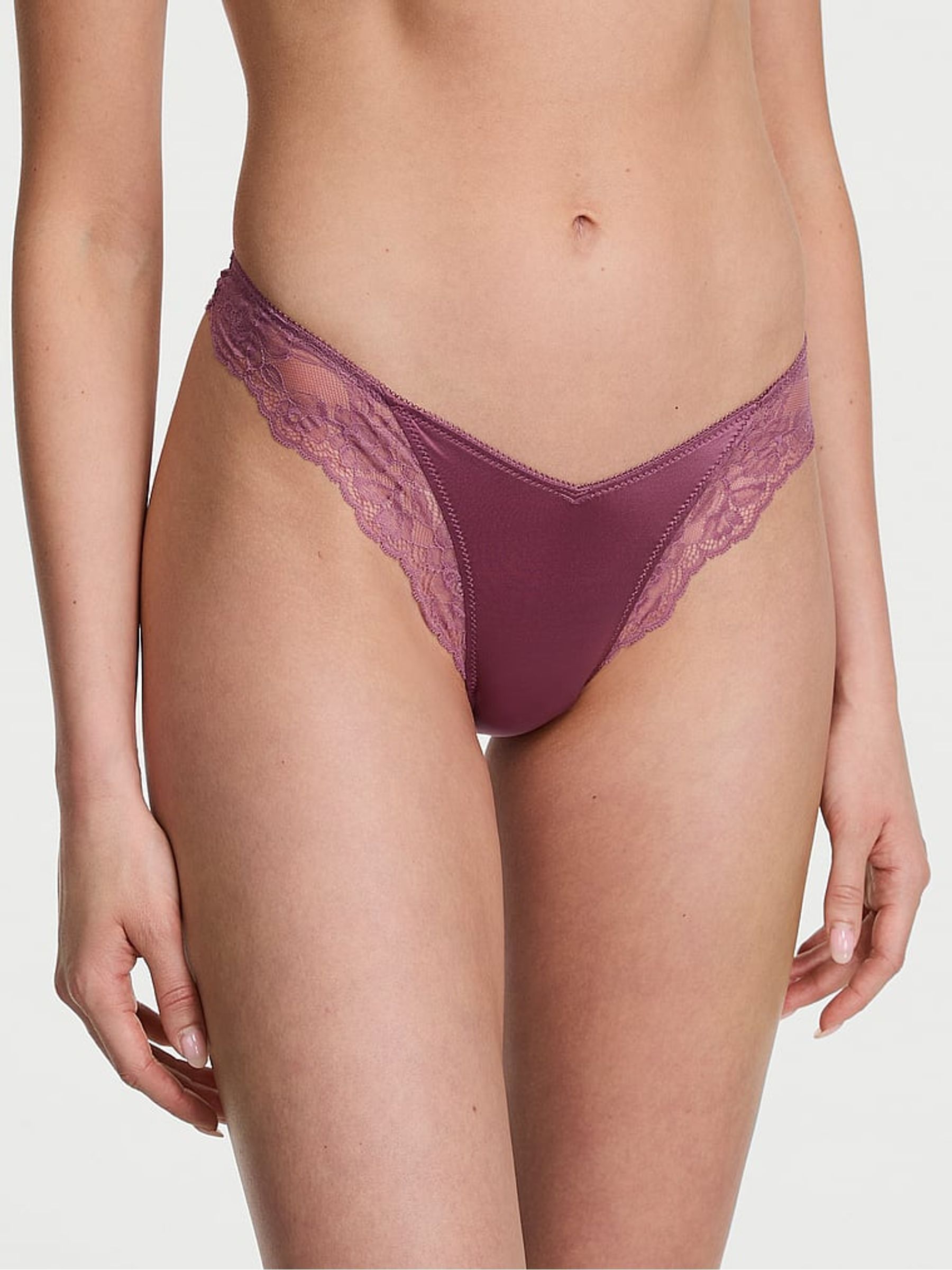 Purple Vapor Thong Rose Lace Trim Knickers